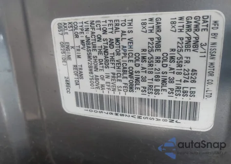 2011 Nissan Rogue Sv from USA, damaged, VIN JN8AS5MV2BW675001